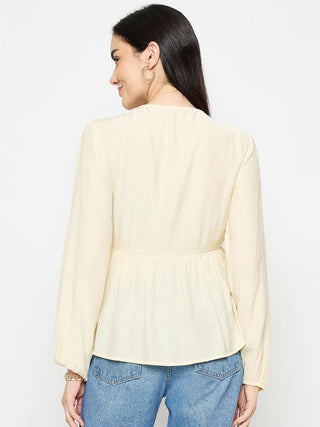 Madame Cinch Waist Off White Peplum Top
