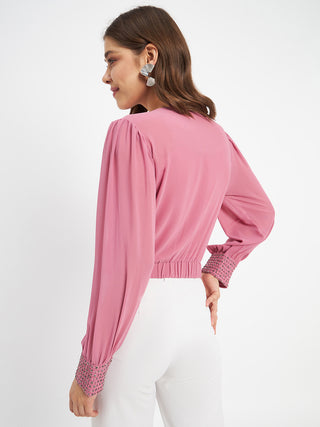 Madame Elasticated Hem Pink Wrap Crop Top