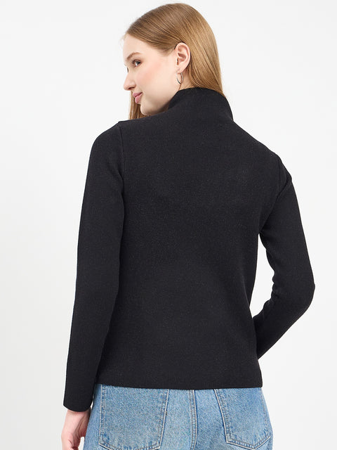 Madame Designer Detail Black Knit Top