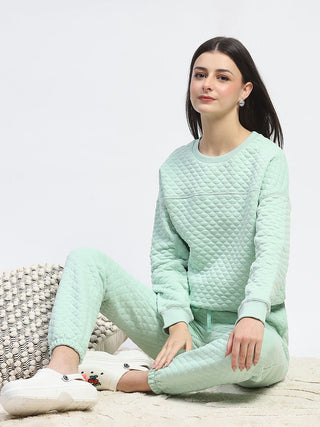 mSECRET Cotton Blend Textured Top and Bottom Green Night Suit