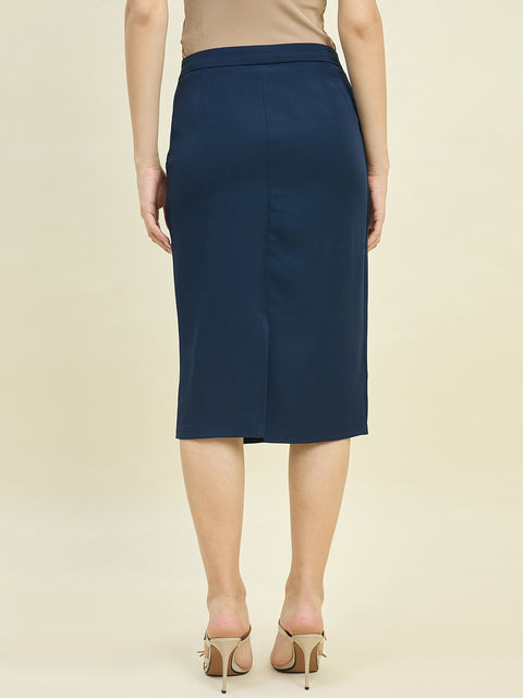 Madame Blue Mid Length Fitted Skirt