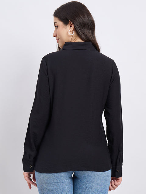 Madame Black Viscose Nylon Solid Shirt