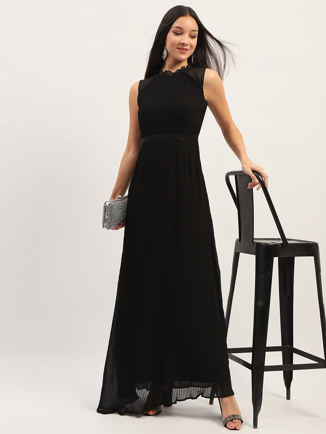 Madame Fit And Flare Black Maxi Dress color swatch