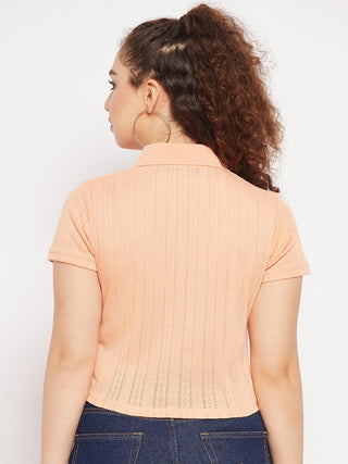 Madame Peach Shirt Collared Crop Top