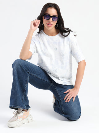 Madame Swarovksi Detailed Tie and Dye Sky Blue T-shirt