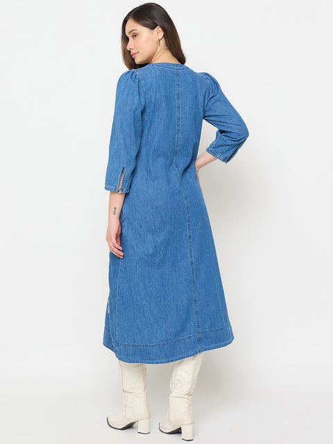 Madame Blue Embroidered Denim Dress