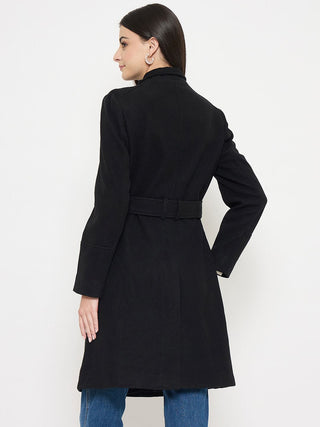 Madame Solid Black Long Coat