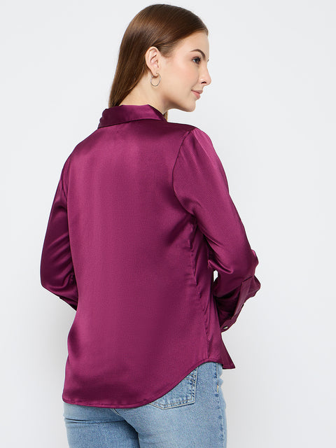 Madame Solid Plum Satin Shirt
