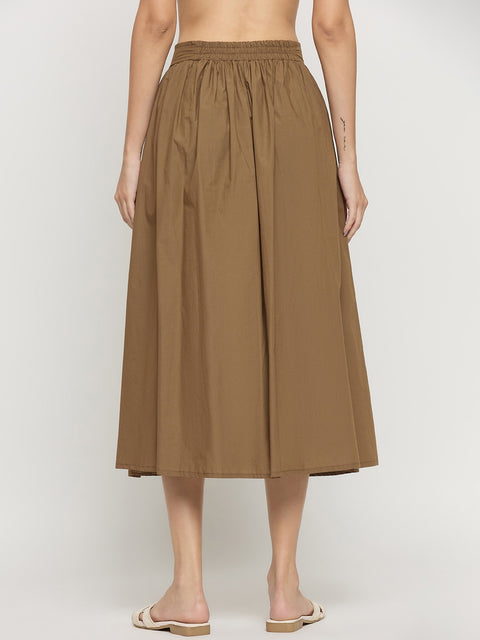 Madame Brown Cotton A-Line Midi Skirt