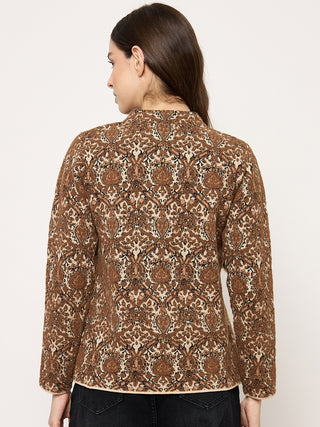 Madame Printed Brown Cardigan with Buttons