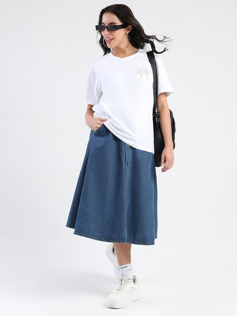 Madame Accessory Patch Detail Graphic Print White T-shirt