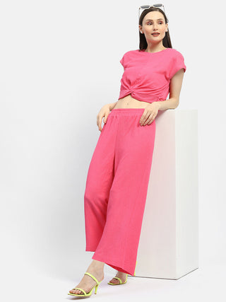 Madame Textured Hot Pink Knotted Co-Ord Set