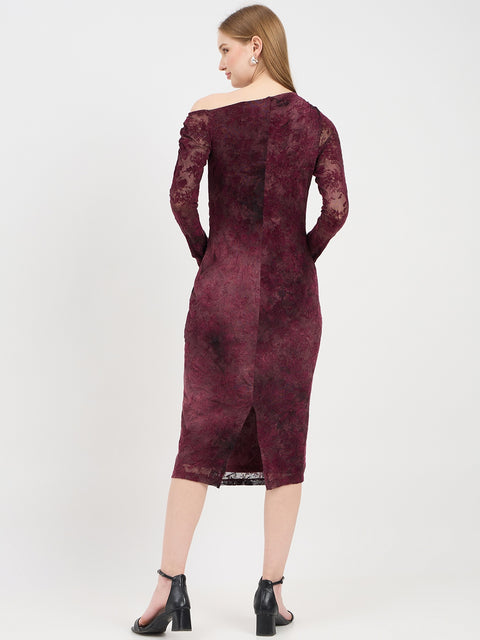 Madame Textured Maroon Bodycon Dress