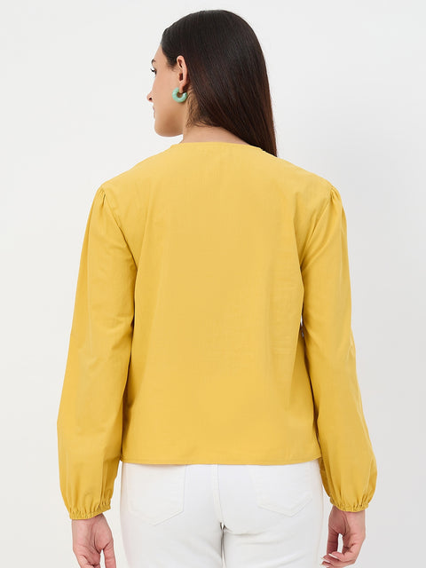 Madame Amber Haze Embroidered Puff-Sleeve Cotton Top