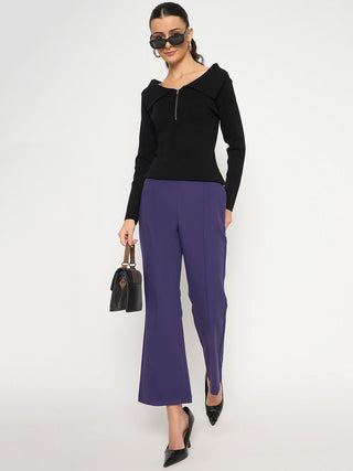 Madame Pleated Flared Purple Trousers