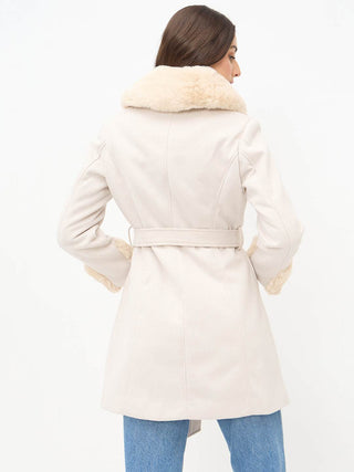 Madame Notch Lapel Neckline Belted Beige Long Coat