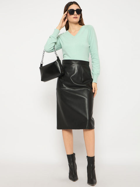 Madame V Neck Skinny Fit Mint Green Sweater