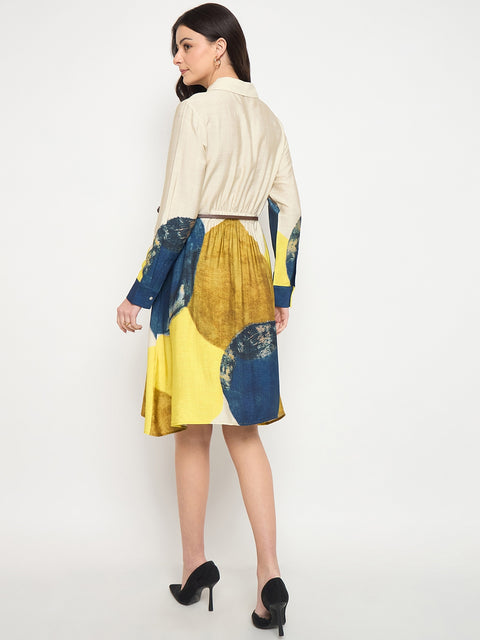 Madame Beige Rayon Blend Colorblock Shirt Dress