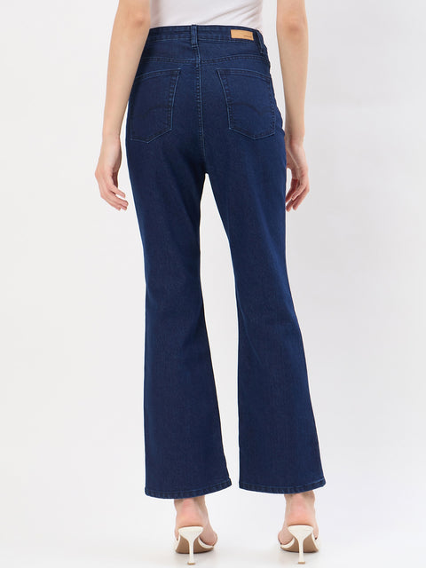 Madame Dark Blue Cotton Flared Jeans