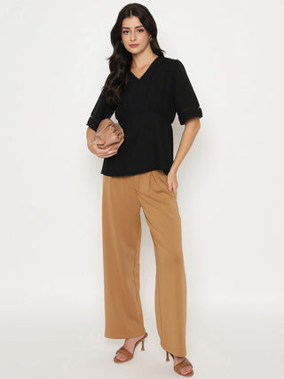 Madame V Neck Black Peplum Top