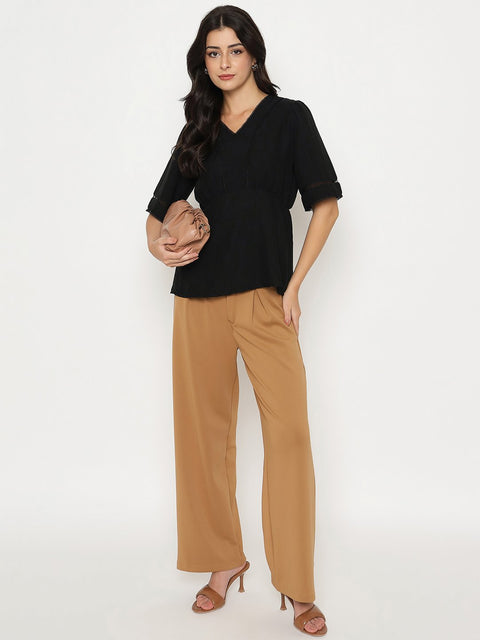 Madame V Neck Black Peplum Top