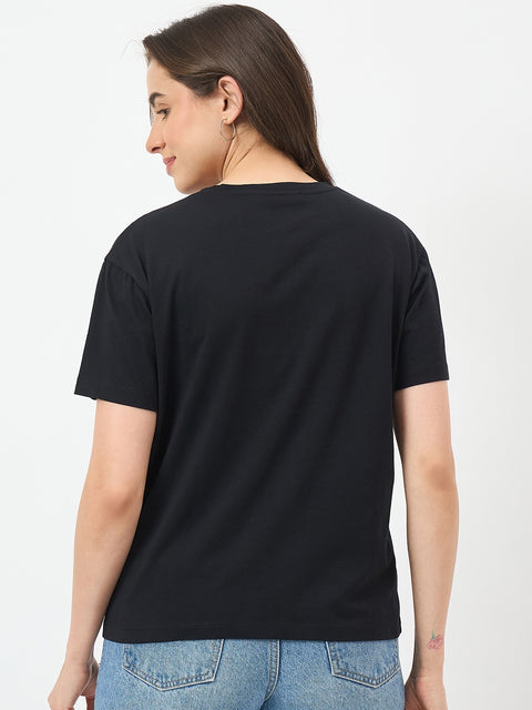 Madame Black Cotton Half-Sleeve T-Shirt