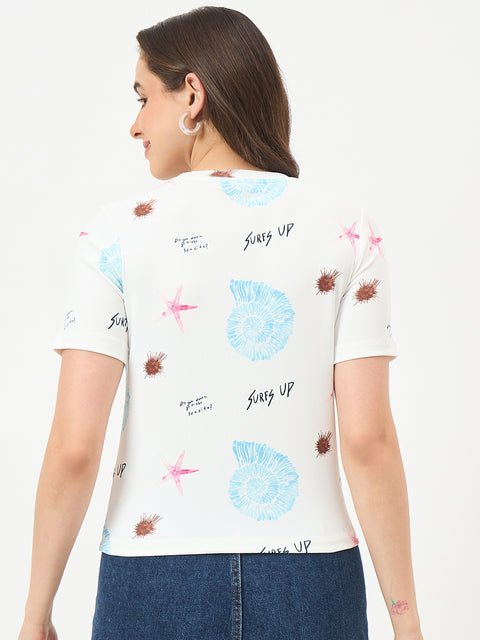 Madame White Slim-Fit Half-Sleeve Stretch Top
