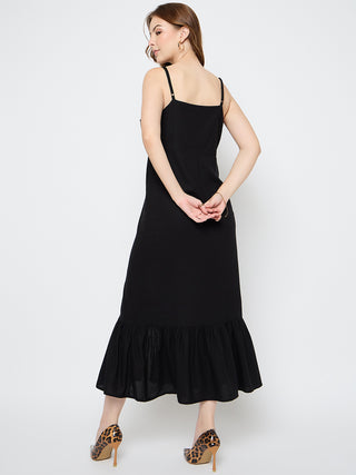 Madame Sleeveless Tiered Black Rayon Maxi Dress