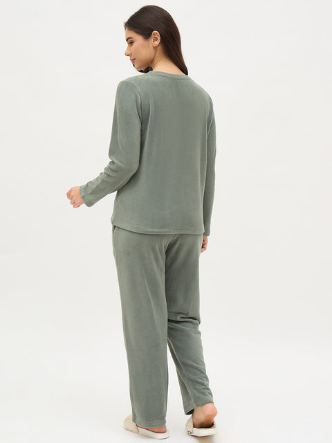 mSECRET Sage Green Printed Night Suit