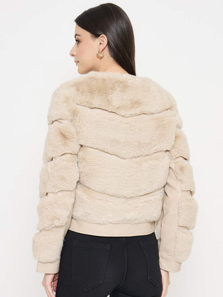 Madame Faux Fur Beige Bomber Jacket