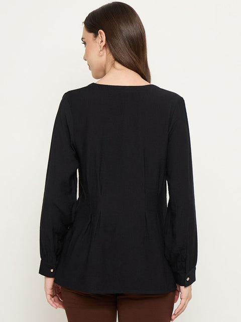 Madame Rayon Blend Black V-Neck Top