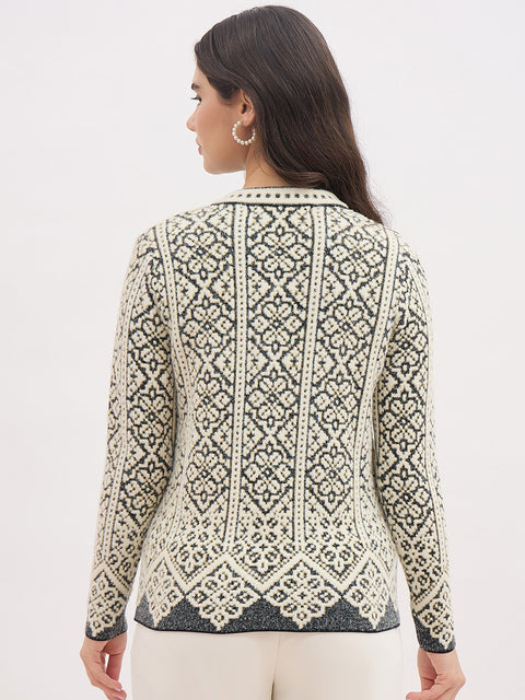 Madame Beige Printed Cardigan