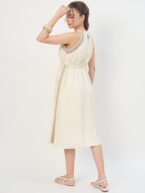 Madame Ivory Viscose Embroidery Trim Cami Midi Dress