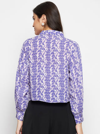 Madame Geometric Print Tie Front Purple Shirt