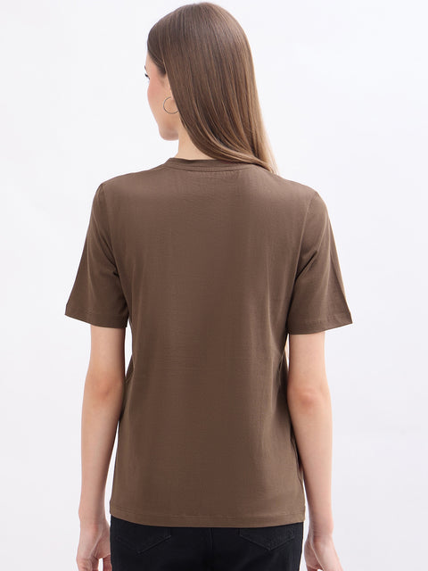 Madame Graphic Print Brown Cotton T-Shirt