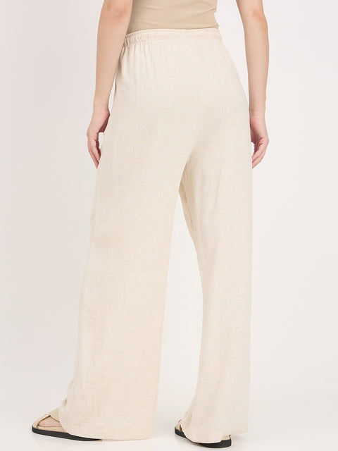 Madame Beige Rayon Linen Palazzo Trousers