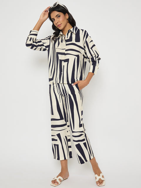 Madame Colorblock Top and Bottoms Rayon Blend Navy Blue Co-ord Set