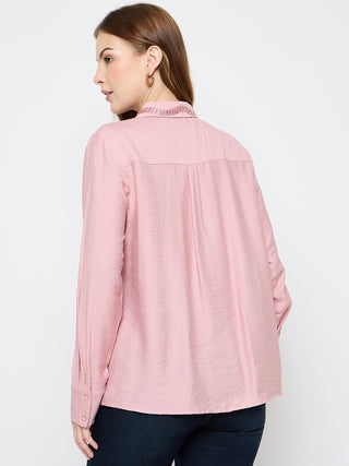 Madame Embellished Rayon Blend Pink Shirt