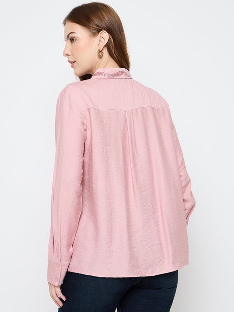 Madame Embellished Rayon Blend Pink Shirt