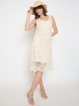 Madame Crochet Self Design Strap Beige Midi Dress