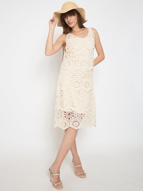 Madame Crochet Self Design Strap Beige Midi Dress