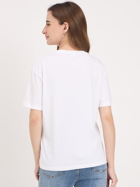 Madame White Graphic Print Cotton Round Neck T-Shirt