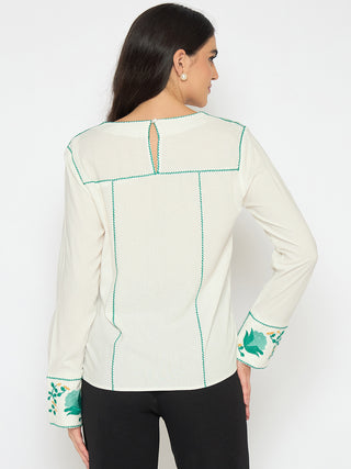 Madame Embroidered Rayon Blend White Top
