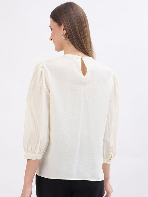 Madame Embroidery Off White Rayon Blend Top