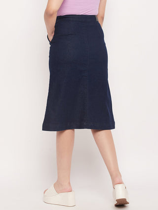 Madame Navy Front Slit A-Line Denim Skirt