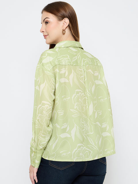 Madame Floral Print Green Shirt