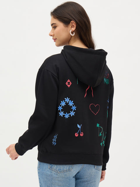 Madame Black Ribbon Accented Cotton Sweatshirt