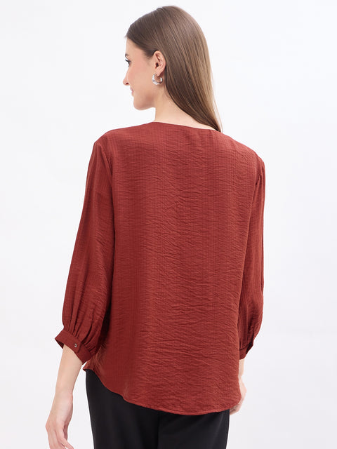 Madame Textured Rust Viscose Blend Top