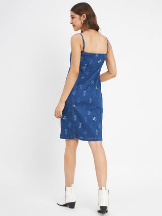 Madame Cartoon Printed Blue Cotton Midi Dress