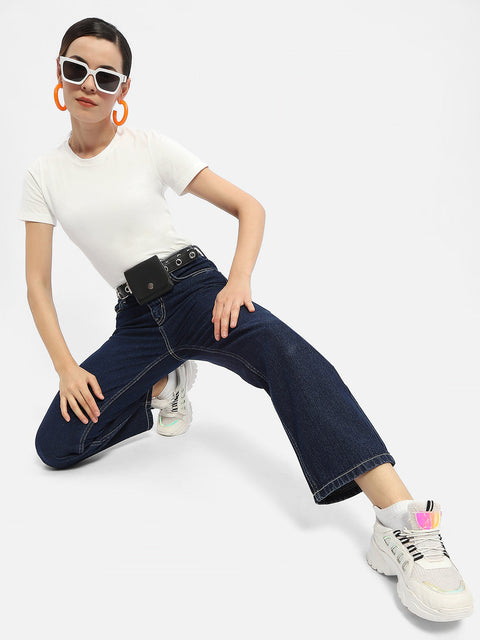 Madame Solid Blue Straight Jeans